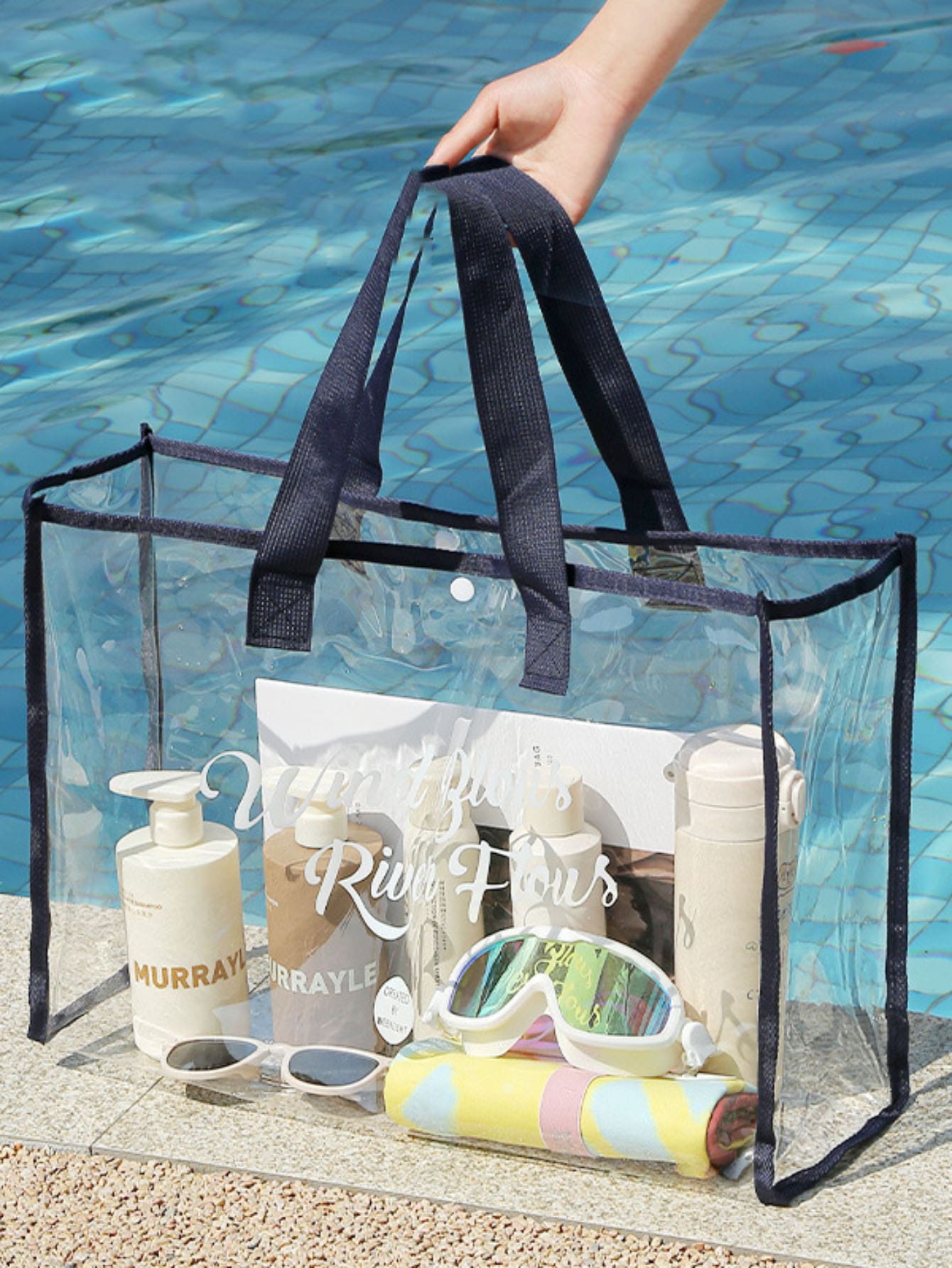 PVC Summer Outdoor Swimming Bag Waterproof Toiletry Bag Large Capacity Portable Beach Bag - Navy Blue - View 1
