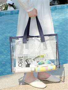 PVC Summer Outdoor Swimming Bag Waterproof Toiletry Bag Large Capacity Portable Beach Bag - Navy Blue - View 3