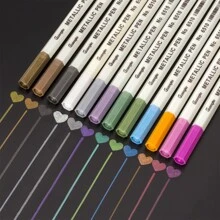 精細的金屬質感馬克筆,12多種顏色塗料筆帶精確線點,適用於藝術搖滾繪畫,黑色紙板繪畫,手工製作相簿卡製作,金屬,陶瓷,玻璃,創意陶瓷繪畫,12入組/盒 - 彩色 - 查看 1