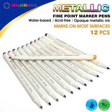 精細的金屬質感馬克筆,12多種顏色塗料筆帶精確線點,適用於藝術搖滾繪畫,黑色紙板繪畫,手工製作相簿卡製作,金屬,陶瓷,玻璃,創意陶瓷繪畫,12入組/盒 - 彩色 - 查看 3