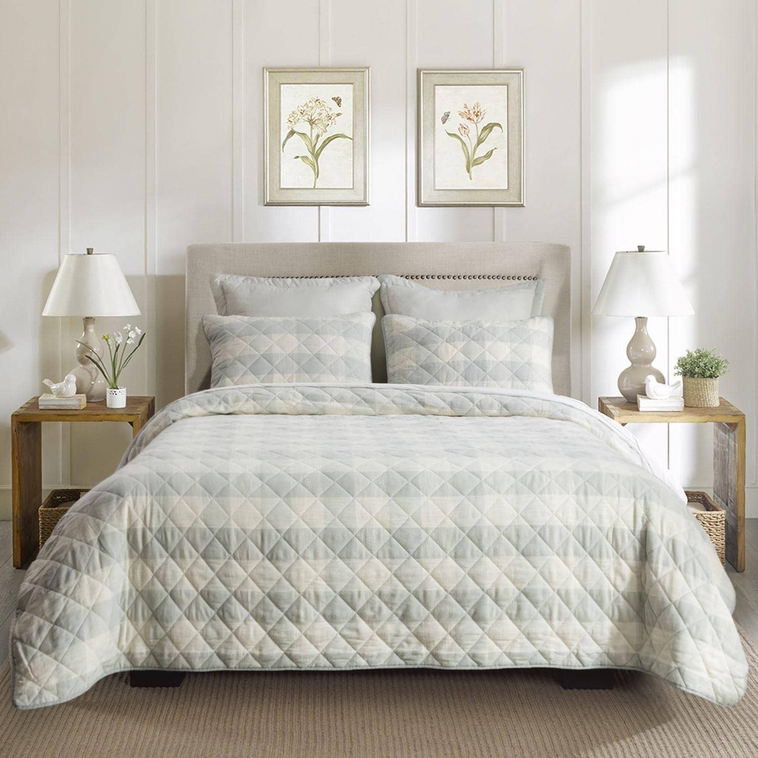 3 Piece quilt set bedding set queen size king size Buffalo Check Quilt