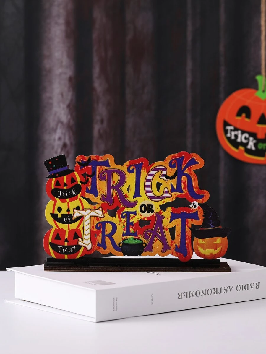 1 pieza Halloween fiesta Decoración de madera calabaza exhibición Adorno para atmósfera - Multicolor - Ver 1