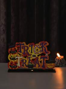 1 pieza Halloween fiesta Decoración de madera calabaza exhibición Adorno para atmósfera - Multicolor - Ver 2
