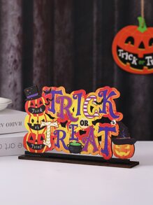 1 pieza Halloween fiesta Decoración de madera calabaza exhibición Adorno para atmósfera - Multicolor - Ver 4