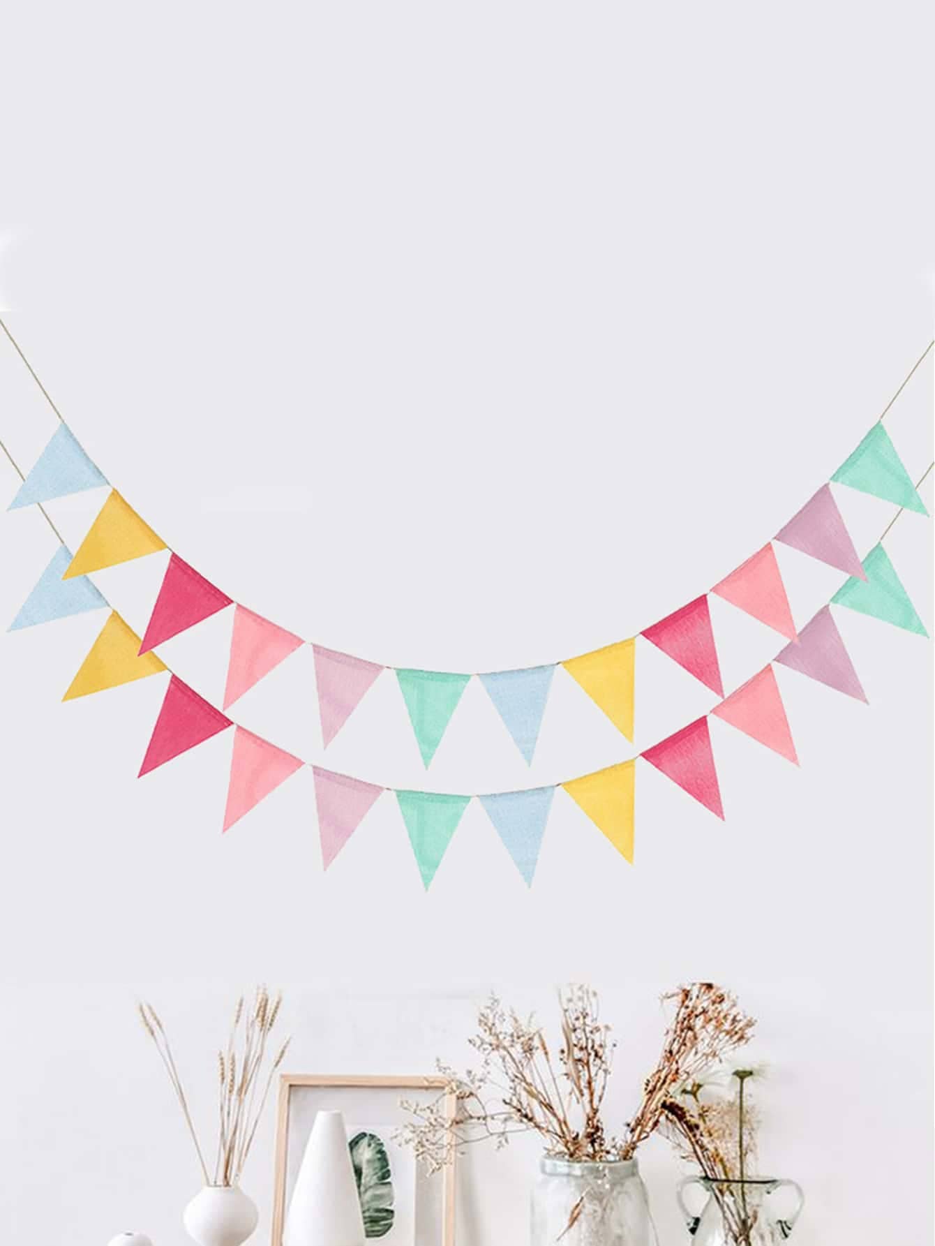 12入組/4M 彩色黃麻亞麻三角旗三角旗生日彩旗橫幅壁掛婚禮節日慶典懸掛橫幅派對花環家居裝飾彩色三角旗 - 彩色 - 查看 1