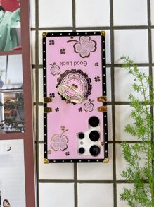 适用于 16 的花卉图案手机壳，带指环支架，国际版，非国内版 - 粉色 - 查看 6