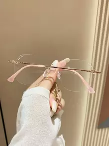 1 Pair Unisex Fashionable Frameless Glasses Suitable For Daily Office, Study, Reading, Photography, Outfit Matching - Gold - View 3