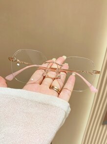 1 Pair Unisex Fashionable Frameless Glasses Suitable For Daily Office, Study, Reading, Photography, Outfit Matching - Gold - View 2