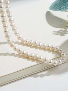 1 件仿珍珠 6-7 毫米串珠项链，配 S925 银扣，时尚摇滚风格，简约设计，可分层搭配，适合音乐节、日常穿着、派对。有不同长度供男士和女士选择。