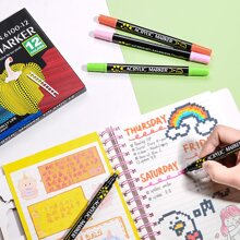 12色雙頭丙烯顏料筆套裝、水性油漆筆、DIY繪畫、岩畫、工藝品製作等彩色熒光筆 - 彩色 - 查看 9