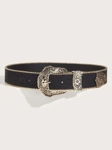 Thắt lưng da PU thời trang phong cách cao bồi miền Tây Boho 1 chiếc dành cho nữ, dùng hàng ngày cho Halloween, mùa hè, mùa thu, mùa đông, Halloween - màu đen - Xem 2