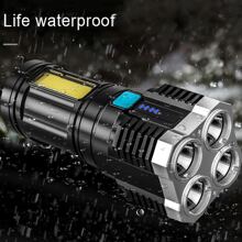 1 件 4 芯超亮可充电手电筒，户外多功能 LED 聚光灯，带电池指示灯和 COB 灯，户外照明手电筒 - 白色 - 查看 6