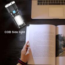 1 件 4 芯超亮可充电手电筒，户外多功能 LED 聚光灯，带电池指示灯和 COB 灯，户外照明手电筒 - 白色 - 查看 8