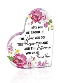 1 piece, acrylic heart-shaped desktop decoration with transparent crystal. Thank you to parents, teachers, friends, and colleagues for your birthday gift - Clear - View 1