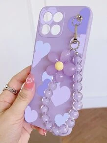 1个硅胶手机壳，心形印花带孔软壳保护套，紫色花朵全包边设计，简约个性化，兼容三星手机型号包括11/12/13/14/6/6s/6plus/7/8/SE/7plus/8plus/X/Xs Max/Xr/11pro/12pro/13pro/14pro/12mini/13mini/11promax/12promax/13promax/14promax/14plus，附赠挂绳 - 彩色 - 查看 3