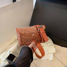 时尚百搭铆钉朋克风优雅街头迷你皮革腰包 - 橘色 - 查看 1
