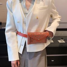 时尚百搭铆钉朋克风优雅街头迷你皮革腰包 - 橘色 - 查看 3