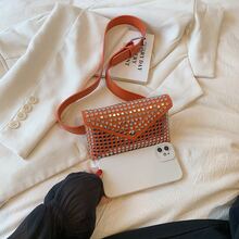 时尚百搭铆钉朋克风优雅街头迷你皮革腰包 - 橘色 - 查看 6