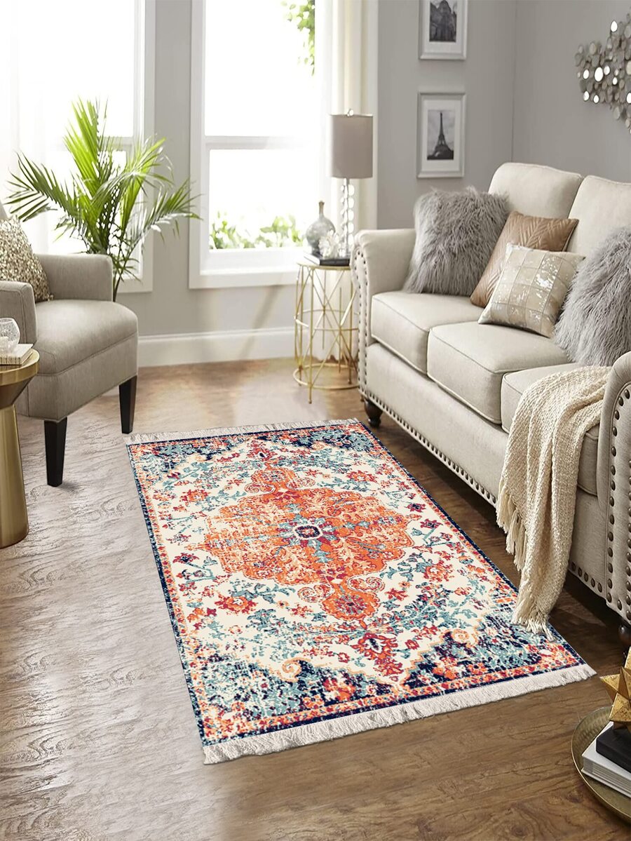 1pc Persian Style Tassel Weave Carpet, Anti-skid Wear-resistant Insulated Living Room Bedroom Decor Rug - Nhiều màu - Xem 1
