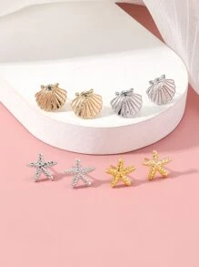 8入組/套貝殼海星多元素海灘主題耳環成套工具,生日禮物 - 彩色 - 查看 2