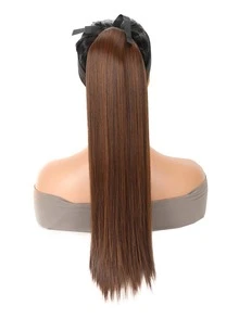 Lång Rak Ponny Svans Syntetisk Hår Fibre 55CM Dragsko Fake Baklykta Brunt Mörk Brunt - Light Brown - Visa 3