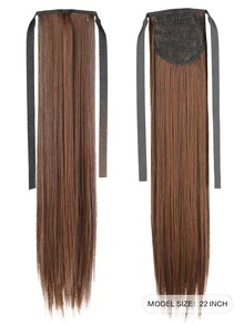 Lång Rak Ponny Svans Syntetisk Hår Fibre 55CM Dragsko Fake Baklykta Brunt Mörk Brunt - Light Brown - Visa 2
