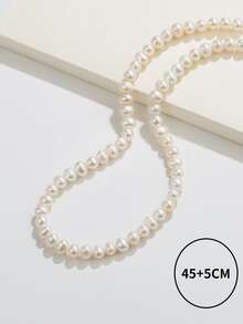 1 件仿珍珠 6-7 毫米串珠项链，配 S925 银扣，时尚摇滚风格，简约设计，可分层搭配，适合音乐节、日常穿着、派对。有不同长度供男士和女士选择。