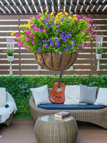 6 Fleurs Artificielles Pour Extérieur 6 Style Décoration UV Résistant Fausses Fleurs Verdure Plante Fausses Fleurs Pour Décoration Extérieur Plante Suspendu Pot De Fleur Domicile Jardin Décor - Multicolore - Voir 5