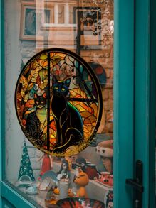 1pc Vintage Cat Pvc Electrostatic Glass Sticker - Multicolor - View 7