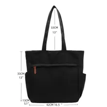 Women's Nylon Tote Bag Large Capacity Shoulder Bag,Commute Casual Solid Color Simple Handbag,School Bag,Large Capacity,Portable,Classic Casual,For Teen Girls Women College Students,White-Collar Workers,Perfect For Work,Back To School,Middle School,High School,College,Vacation, Fashionable Tote Bag With Zipper, Large School Tote Bag, Multiple Compartments, Perfect For Beach, School, Work & Daily Use, Literary School Bag & Bookbag For Women Or Students, Perfect For Books, Shopping, Back To School And More - Black - View 3