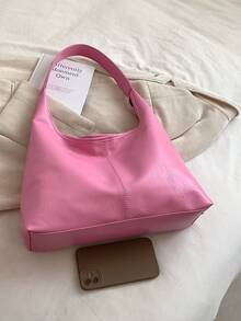 素色大容量極簡風格PU皮革單肩包 - 粉色 - 查看 4