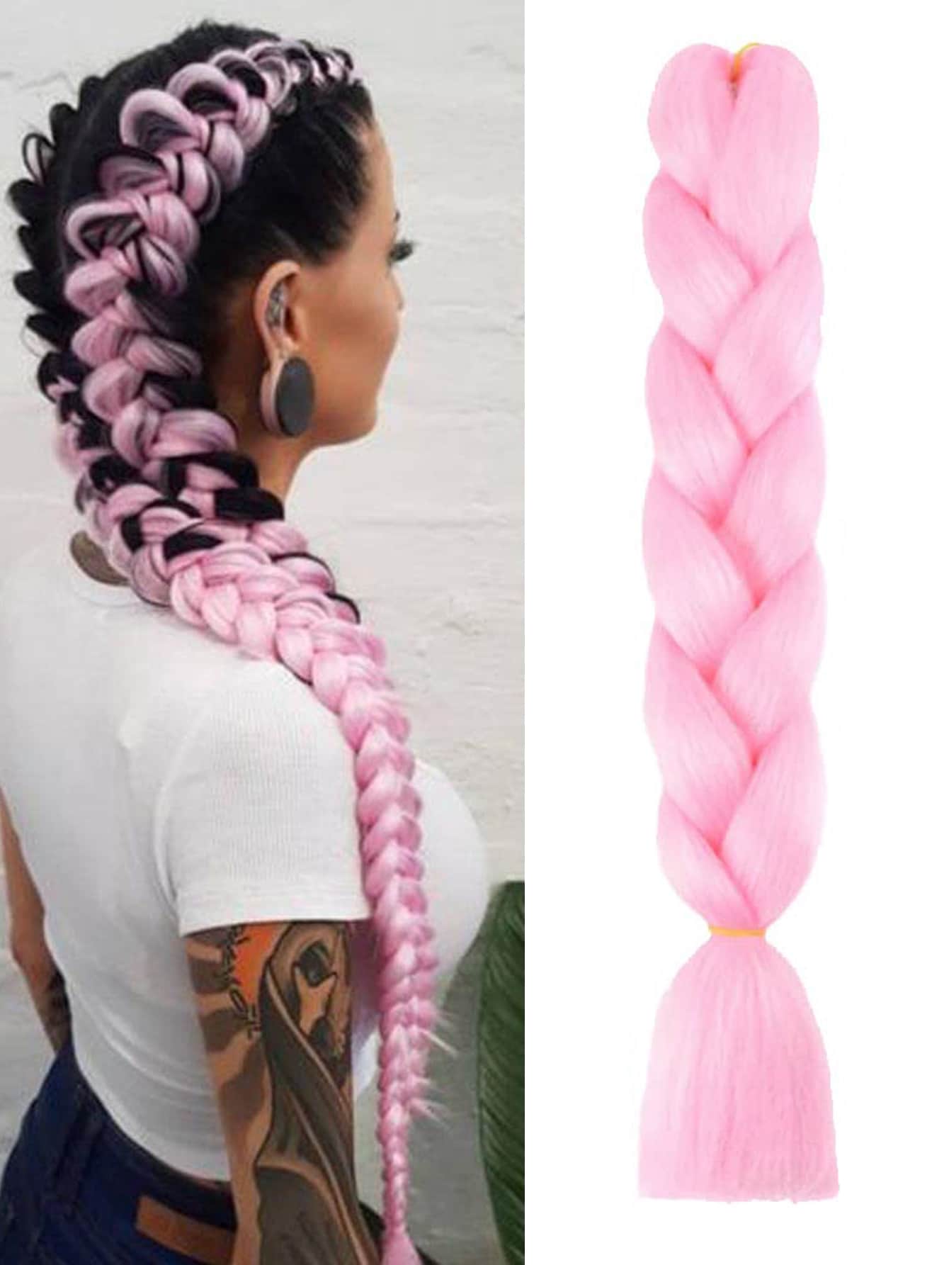 棕色辮子接發24寸1包合成耐高溫彩虹巨型辮子發麻花鉤針女發 - 淺粉色 - 查看 1