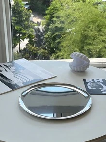 罕见镜面银色托盘，轻奢桌面收纳托盘，不锈钢浴室托盘，装饰性化妆品及珠宝托盘，情人节礼物，房间装饰 - 銀色 - 查看 6