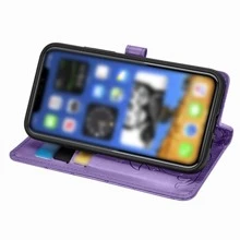 卡通动物压纹翻盖PU手机壳，带挂绳，国际版，非国内版 - 紫色 - 查看 3