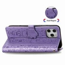 卡通动物压纹翻盖PU手机壳，带挂绳，国际版，非国内版 - 紫色 - 查看 5