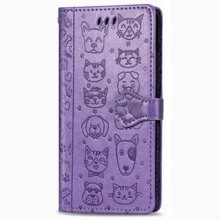 卡通动物压纹翻盖PU手机壳，带挂绳，国际版，非国内版 - 紫色 - 查看 7