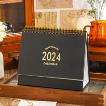 2024年至2025年小型桌曆,立式翻蓋桌上曆,適用於家庭、辦公室、學校,從2024年1月到2025年6月-金屬環雙鉸合訂裝月曆 - 黑色 - 查看 2