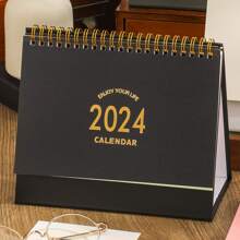 2024年至2025年小型桌曆,立式翻蓋桌上曆,適用於家庭、辦公室、學校,從2024年1月到2025年6月-金屬環雙鉸合訂裝月曆 - 黑色 - 查看 1