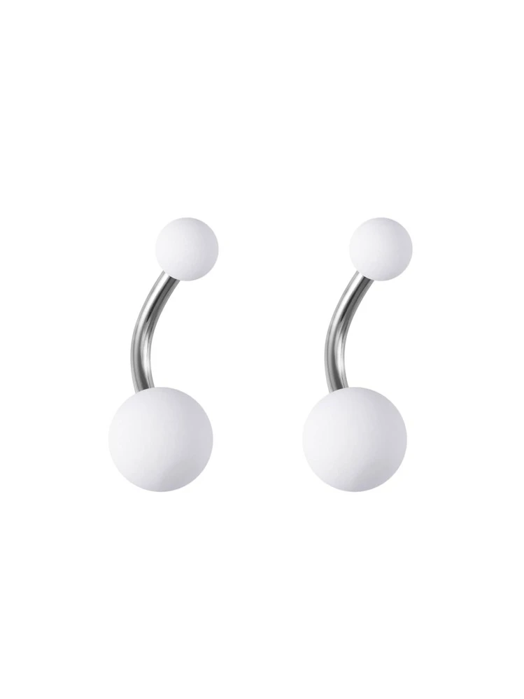 2pcs Solid Color Frosted Acrylic Ball Belly Button Rings - white+white - View 1