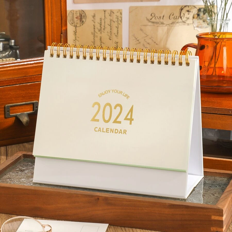 2024-2025年小型桌曆,自2024年1月至2025年6月的翻頁式桌上曆—金屬環雙線綁定月曆,適用於家庭和辦公室 - 白色 - 查看 1