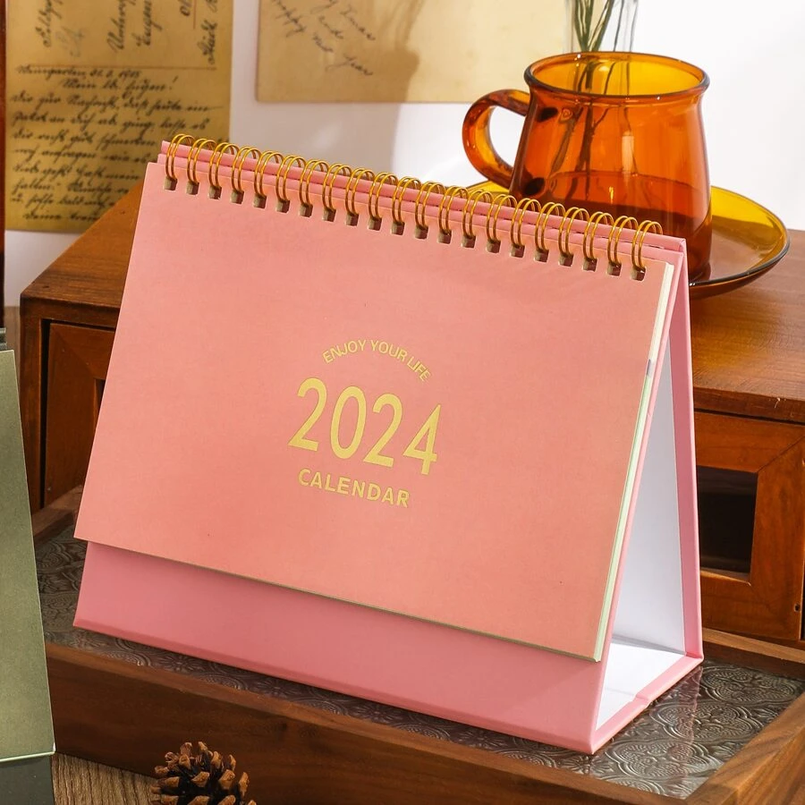 2024-2025小桌曆,翻頁式立式桌面曆,從2024年1月到2025年6月 - 金屬環雙線綁定的月曆桌曆,適用於家庭辦公室和學校 - 粉色 - 查看 1