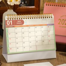 2024-2025小桌曆,翻頁式立式桌面曆,從2024年1月到2025年6月 - 金屬環雙線綁定的月曆桌曆,適用於家庭辦公室和學校 - 粉色 - 查看 5