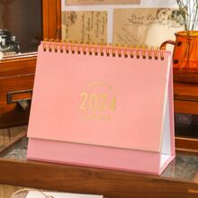 2024-2025小桌曆,翻頁式立式桌面曆,從2024年1月到2025年6月 - 金屬環雙線綁定的月曆桌曆,適用於家庭辦公室和學校 - 粉色 - 查看 2