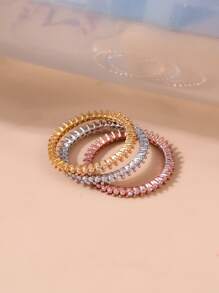 3pcs/set European And American Fashion Simple Crystal Ring - Multicolor - View 4