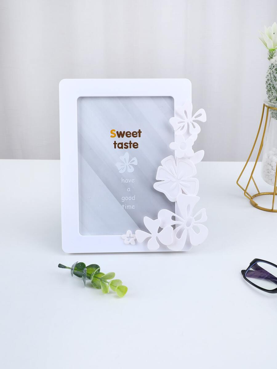 1入組塑膠鏤空小花相框(不附照片紙) - 白色 - 查看 1