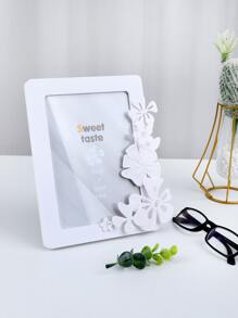 1入組塑膠鏤空小花相框(不附照片紙) - 白色 - 查看 3