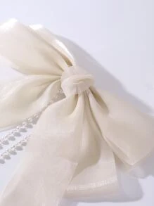 可愛的假珍珠和蝴蝶結裝飾髮夾 - 米色 - 查看 2