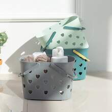Heart Shaped Bath Basket Bathroom Storage For Fruits And Vegetables, Portable Bath Basket With Handle, Available In 1pc And 2pcs - Multicolor - View 3