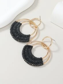 1 đôi Phong cách Bohemian Kỳ nghỉ Phong cách Dệt Tròn Mây & Ngà voi & Trắng & Màu hồng & trái cam Màu sắc Hoa tai , Thủ công , Thích hợp Đối với Mỗi ngày Mặc - màu đen - Xem 4