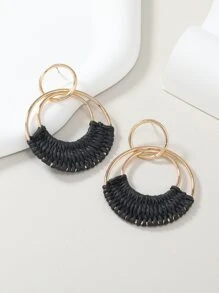 1 đôi Phong cách Bohemian Kỳ nghỉ Phong cách Dệt Tròn Mây & Ngà voi & Trắng & Màu hồng & trái cam Màu sắc Hoa tai , Thủ công , Thích hợp Đối với Mỗi ngày Mặc - màu đen - Xem 2